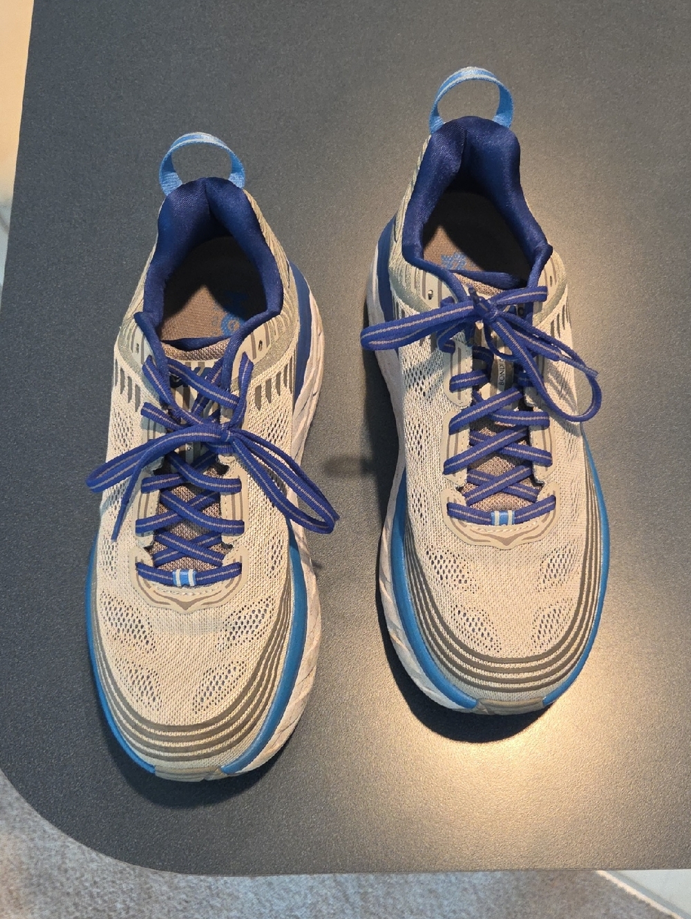 Men's HOKA Size 9 Neutral Mesh Running Sneakers with Blue Accents